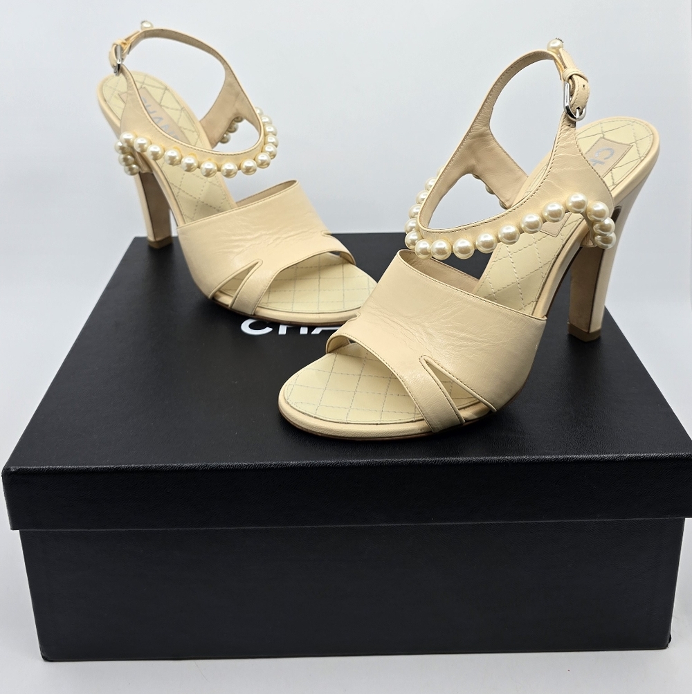 Chanel Pearl Accent Slingback Heels